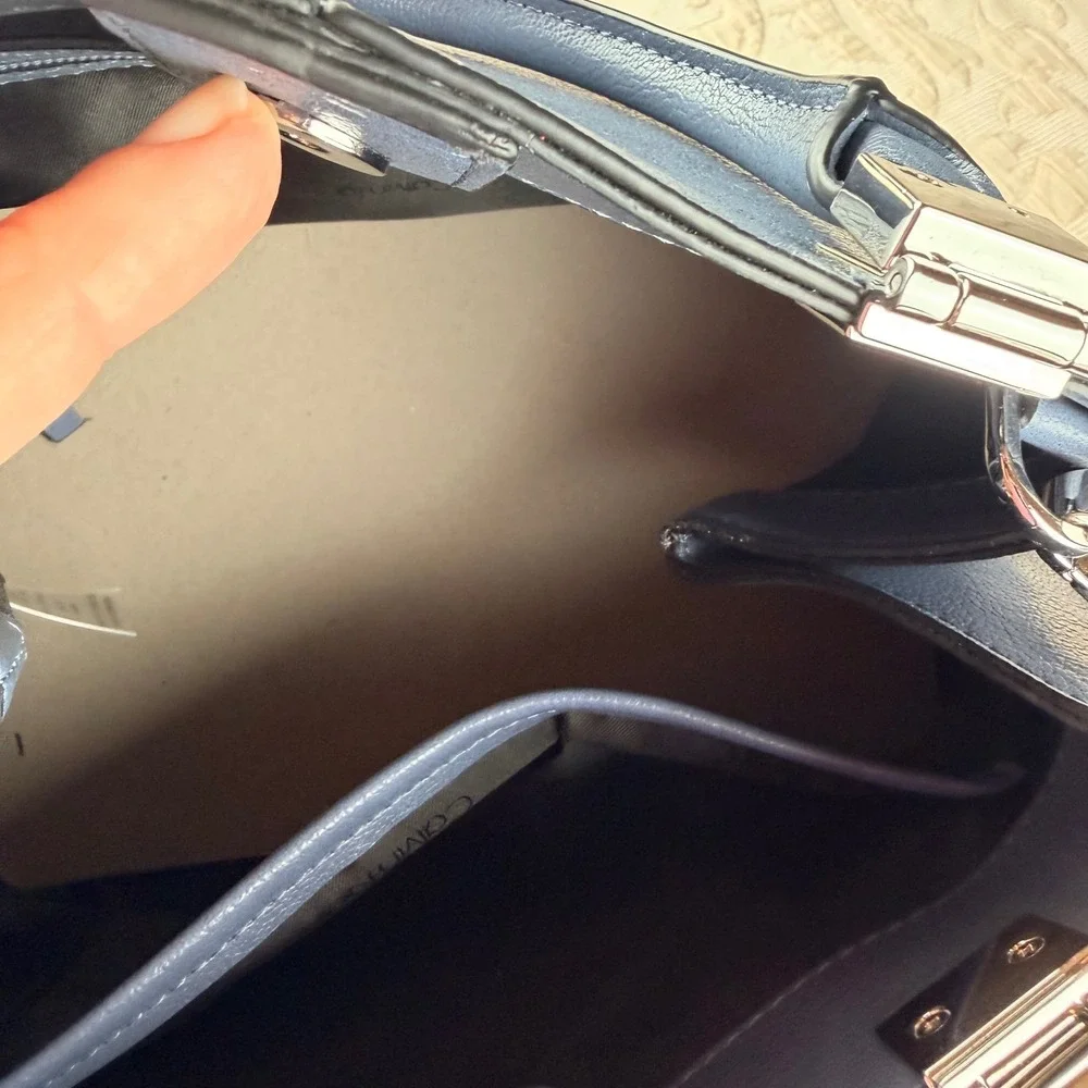 Calvin Klein Slate Blue Geometric Satchel Crossbody Bag Silver Hardware